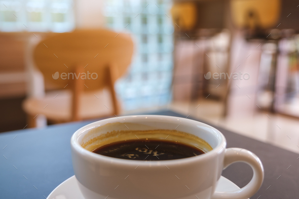 Coffee Cup, Hot Americano Coffee On A Table Stock Photo, Picture