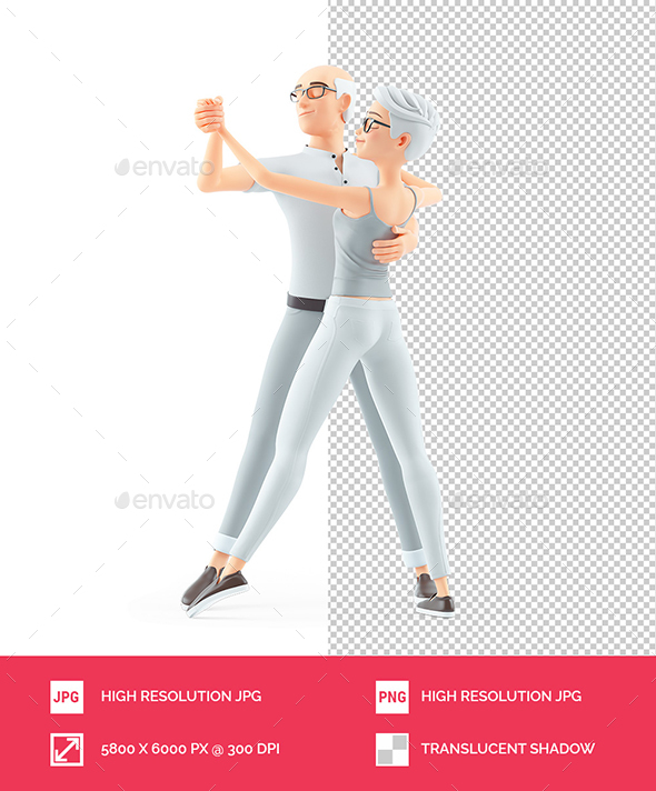 3D Senior Man and Woman Dancing Waltz