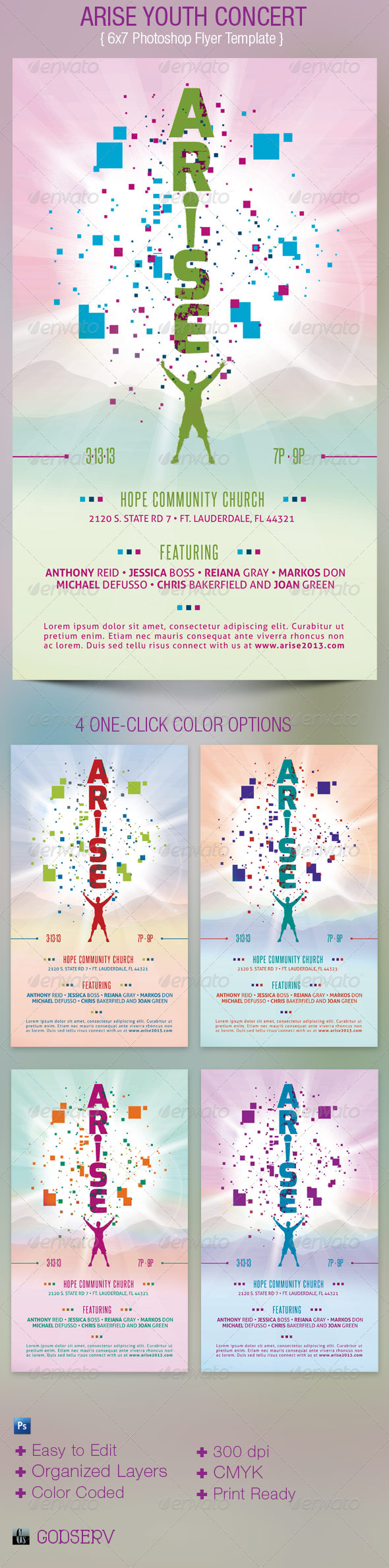 Arise Youth Concert Flyer Template - Church Flyers