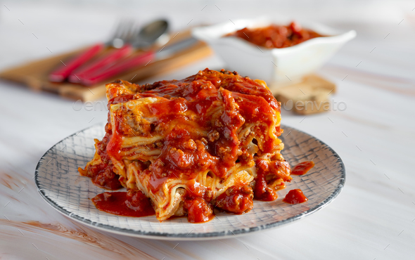 Gastronomic specialty italian baked pasta lasagna - Stock Photo - Images