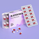 A medication packaging with 24 red & white capsule pills in 2 blisters. 10 customizable mockups