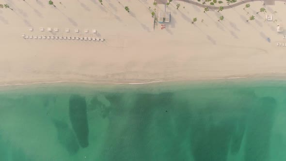 Aerial view above of Jumeirah public beach, Dubai, U.A.E. alt