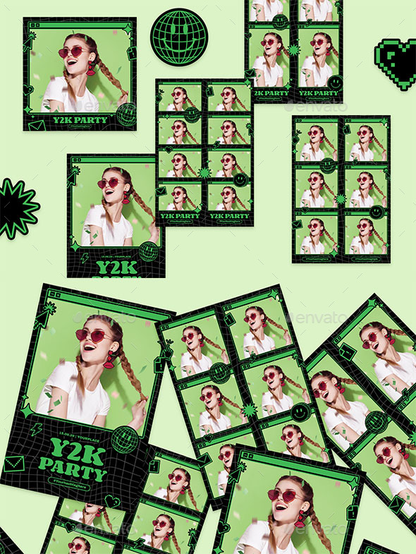 Y2K Photo Booth Layouts, Print Templates