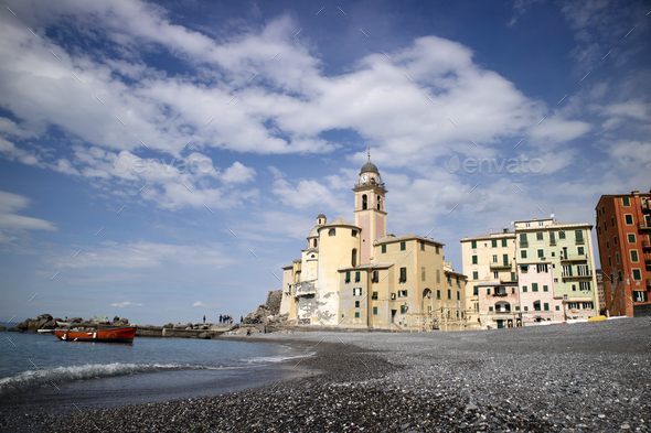The characteristic village of Camogli Genoa Italy - Stock Photo - Images