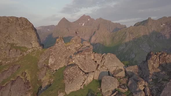 Aerial Drone 4K Footage of Fjords and Mountains in Helvetestinden, Lofoton Islands, Norway alt