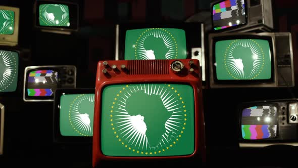 Flag of the African Union and Retro TVs. alt