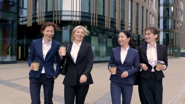 Group of Female Office Worker Clinking a Cup of Coffee, Coffee During Celebration