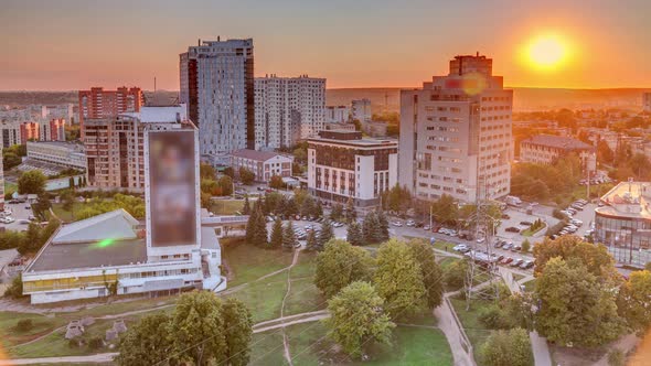 Kharkiv City Panorama From Above at Sunset Timelapse alt