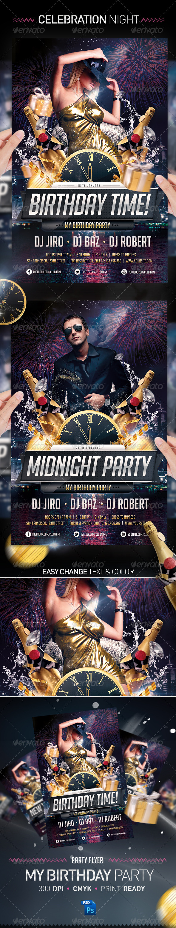 Birthday & Midnight Celebration Party Flyer - Clubs & Parties Events
