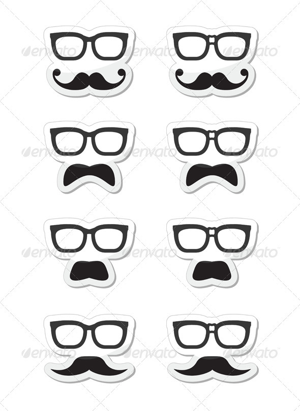 Geek glasses and moustache or mustache vector - People Characters