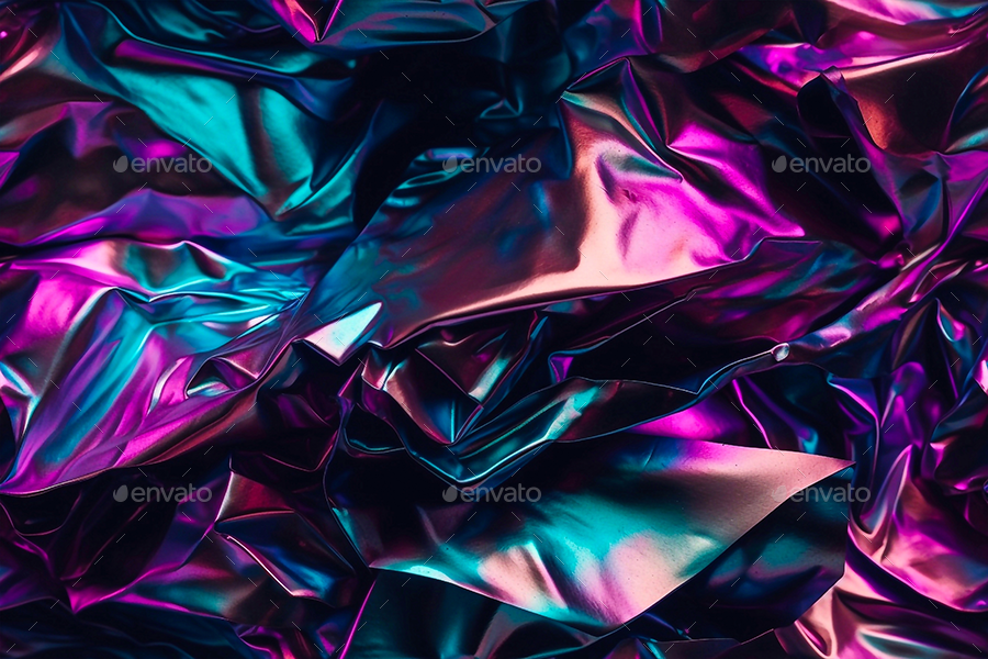Holographic Iridescent Crumpled Foil Seamless Texture Backgrounds, Graphics