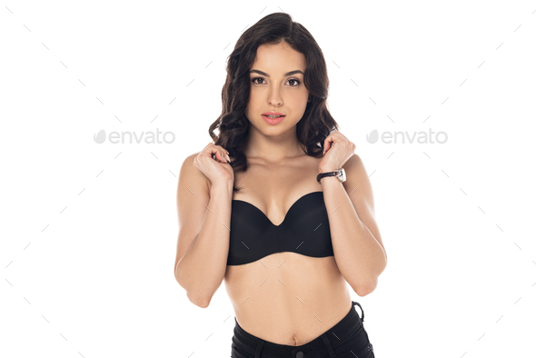low section of sexy girl taking off black panties, isolated on white Stock  Photo by LightFieldStudios