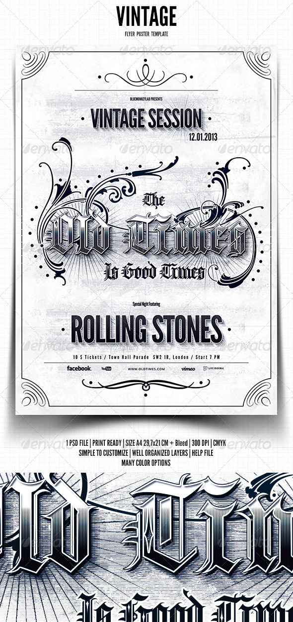 Vintage Typography Flyer / Poster - Clubs & Parties Events