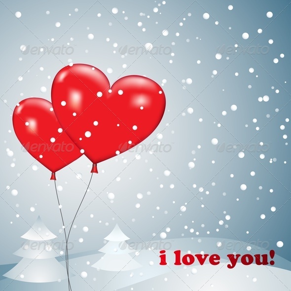 Balloons Heart With Snow - Valentines Seasons/Holidays