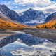 Aktru glacier, Karatash peak and and his reflection in a puddle. Altai Republic, Siberia. Russia - PhotoDune Item for Sale