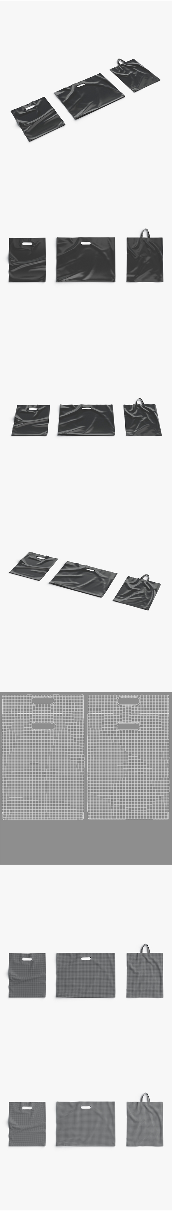 3 Black Plastic Bag Lying - handle packet shapes set