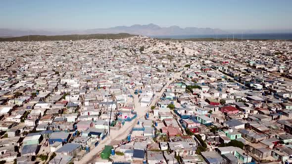 Aerial overhead township outside Cape Town, South Africa