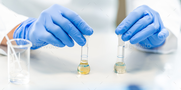 chemical substance in a glass test tube in a research laboratory. genetic test