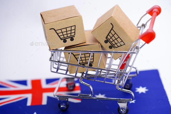 Box with shopping cart logo and Australia flag.