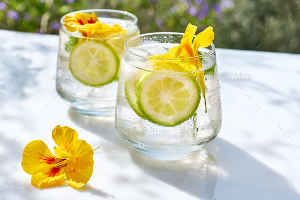 Image of Lemonade with nasturtium flowers