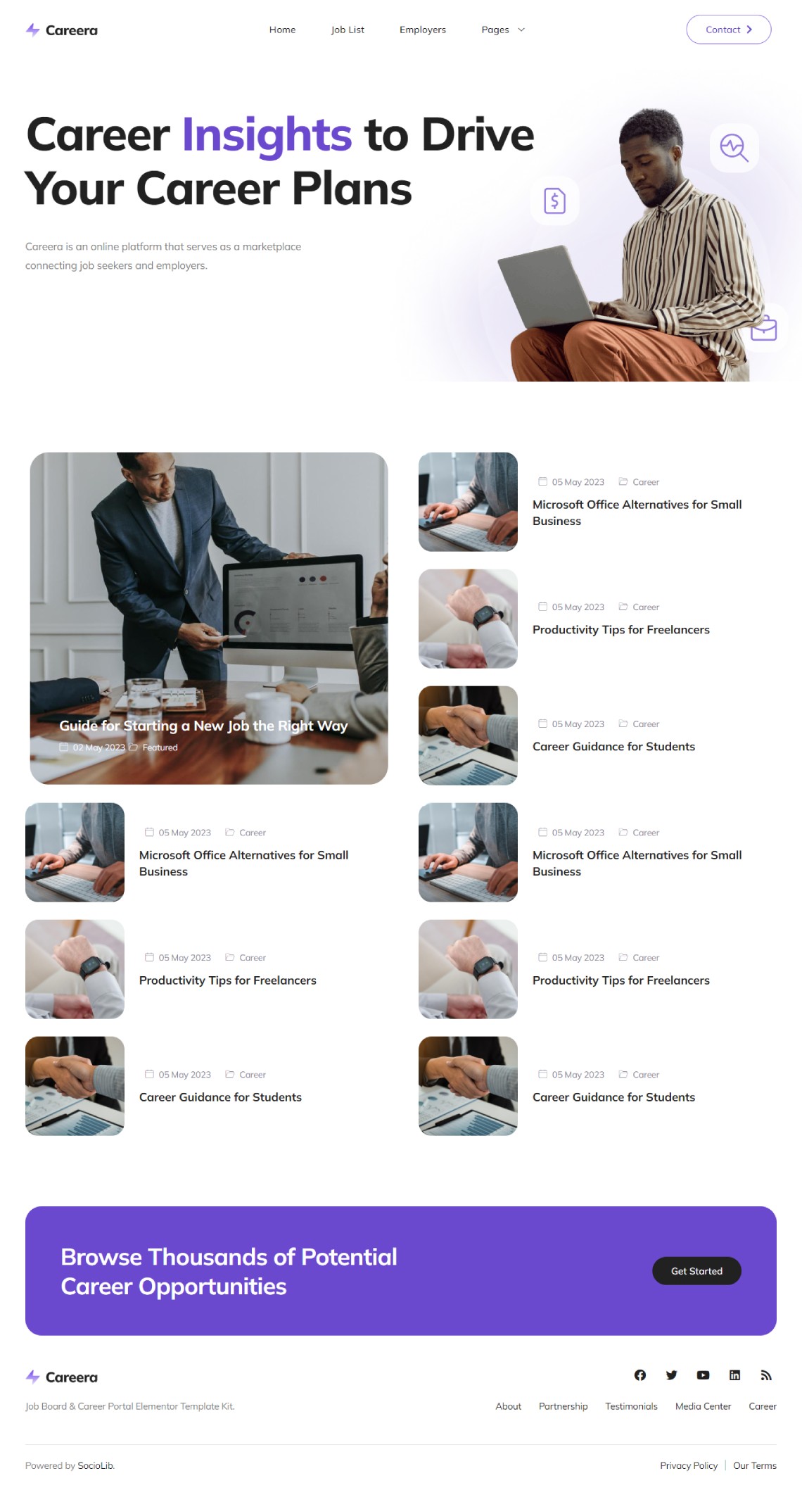 Careera - Job Board & Career Portal Elementor Template Kit by sociolib