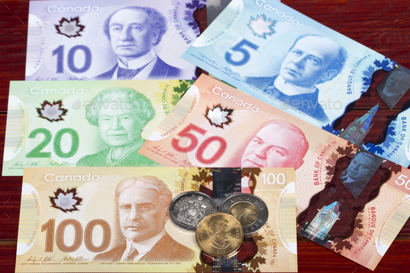 Canadian money coins and banknotes