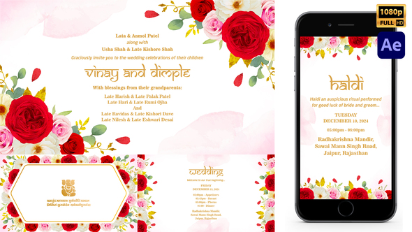 Indian Floral Wedding Invitation Style 08