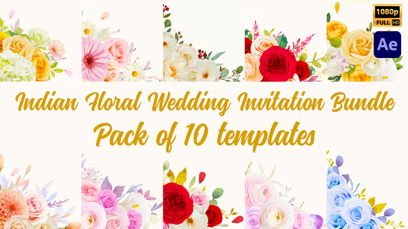 Indian Floral Wedding Invitation Bundle - Pack of 10 templates