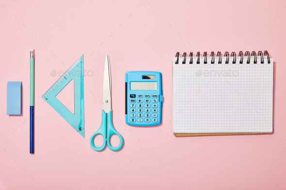 Lay with Pink School Supplies Isolated Stock Image - Image of