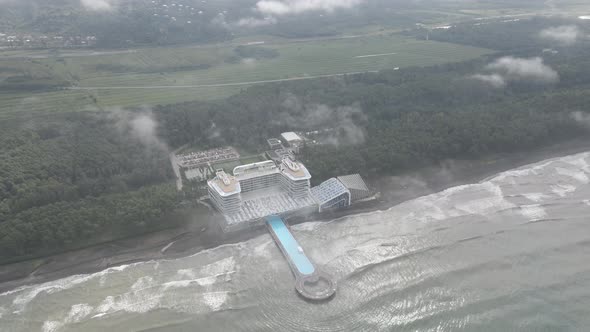 Shekvetili, Georgia - September 10 2020: Aerial view of Modern hotel Paragraph alt