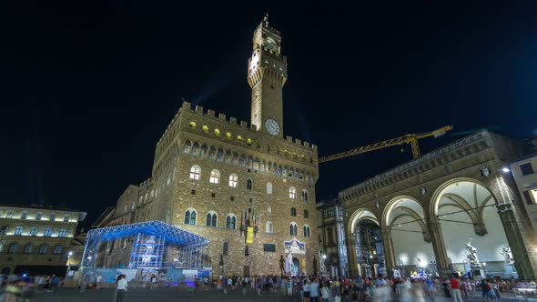 Famous Arnolfo Tower of Palazzo Vecchio Timelapse Hyperlapse on the Piazza Della Signoria at alt