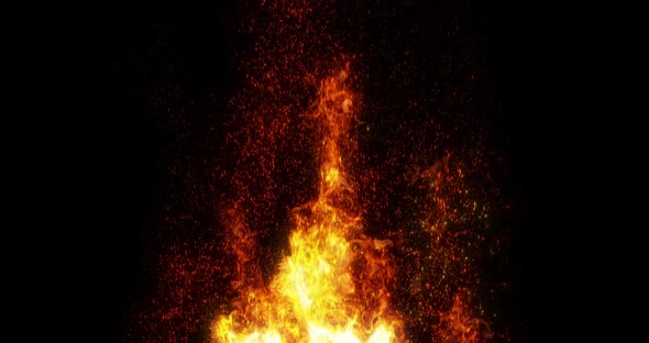 Flames and embers from a blaze
