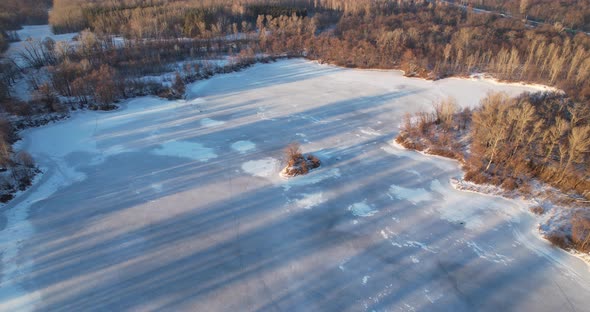 Aerial view of a frozen lake