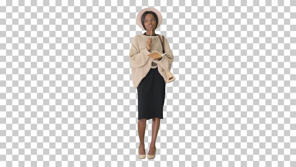 Pretty african american woman in knitted, Alpha Channel alt