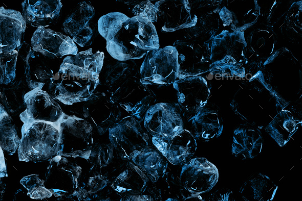 top view of cool frozen ice cubes isolated on black, Stock image