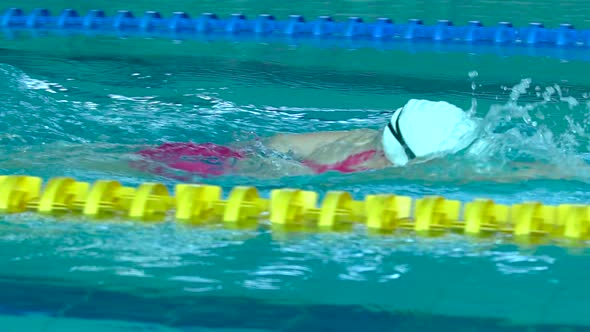 Professional Swimmer Practicing in Water Swimming Pool alt