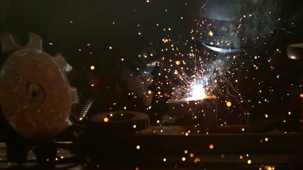 Super Slowmotion Footage of Welding Person, 1000Fps at  alt