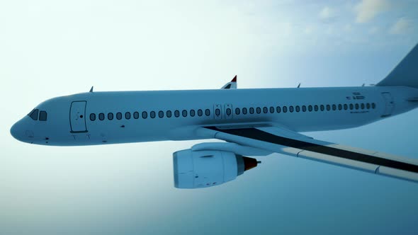 The Plane Flies in the Clouds in the Setting Sun alt