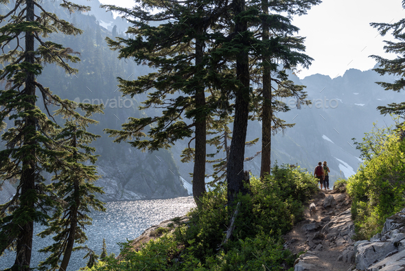 Hiking alpine lake - Stock Photo - Images