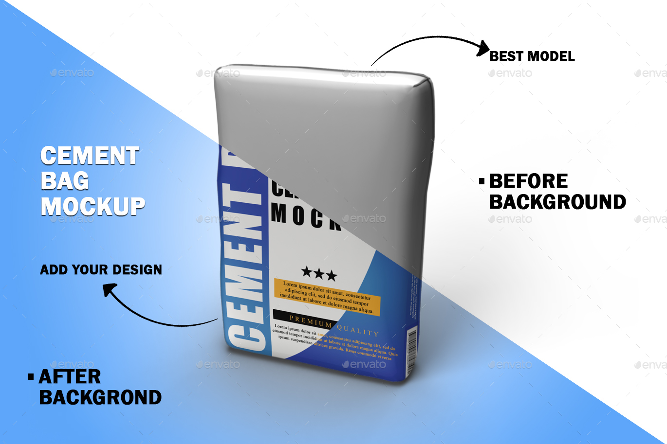 Cement Bag Mockup - Concrete Cement Sack Mockup Set, Graphics