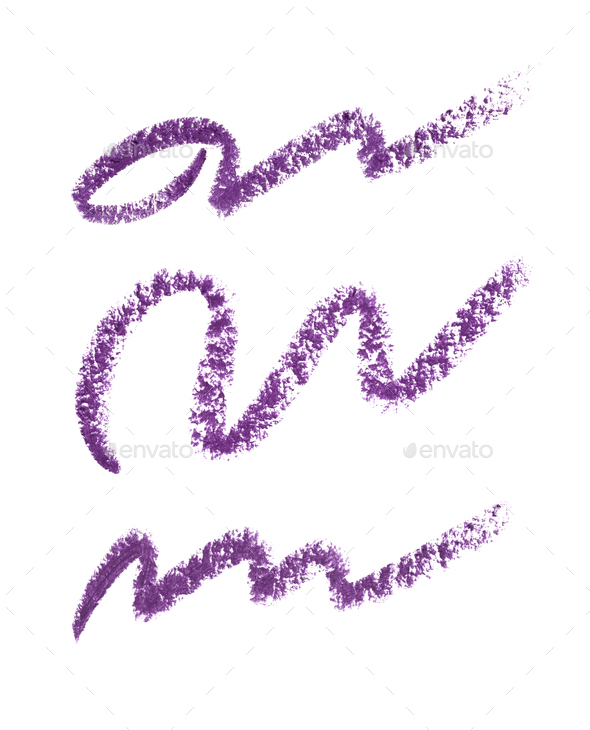 Set make up eyeliner pencil stroke smear smudge violet color. Eye liner trace stroke isolated