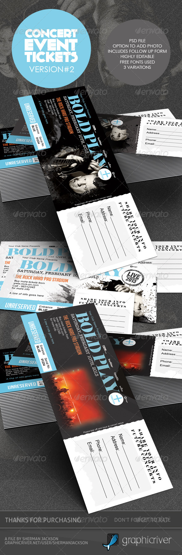 Concert & Event Tickets/Passes - Version 2 - Miscellaneous Print Templates