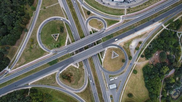 Aerial view of highway road network in Vilnius, Lithuania