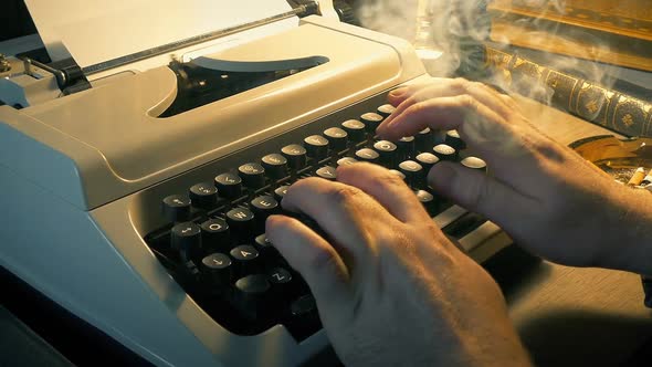 Zoom Out Man Typing And Smoking, Stock Footage | VideoHive