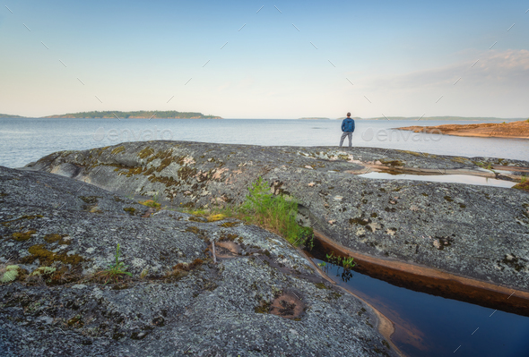 Person on ladoga lake. - Stock Photo - Images