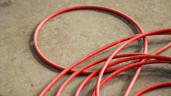 Red color electric power wire cable.