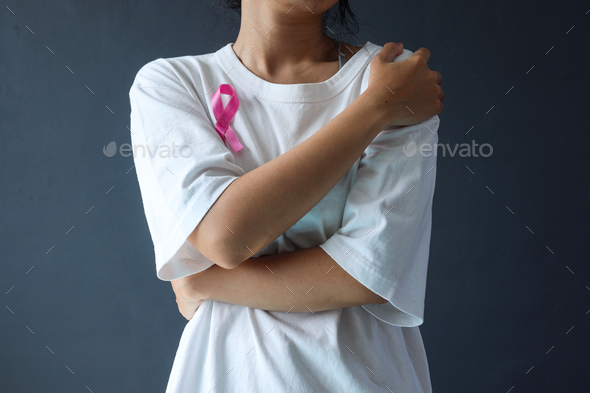 Girl Covered Her Chest With Her Hands Stock Photo, Picture and