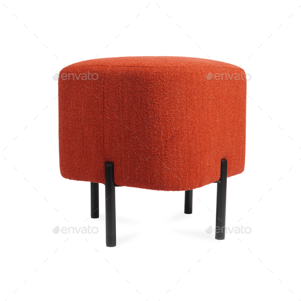 Red Padded Foot Stool Fabric Pouf isolated on white background