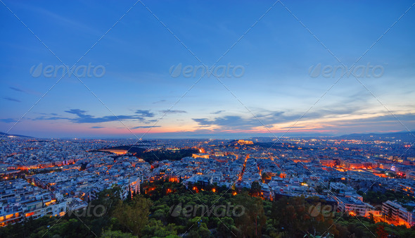Athens after sunset - Stock Photo - Images