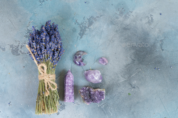 Healing crystals on brown background Stock Photo by Neirfy007